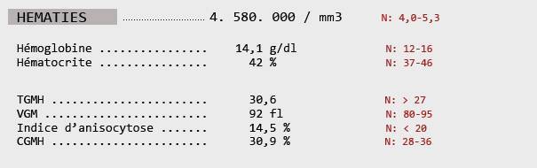 Détail analyse de sang : hématies