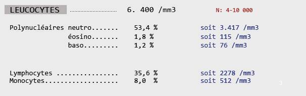 Détail analyse de sang : leucocytes